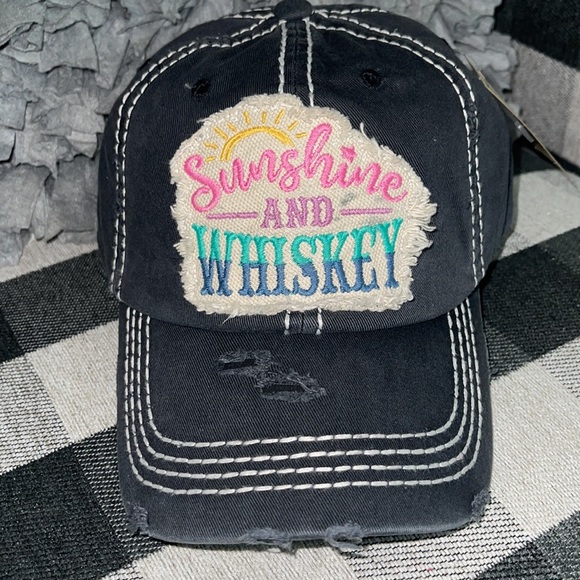 SUNSHINE and WHISKEY Distressed Ball cap - Picture 3 of 4